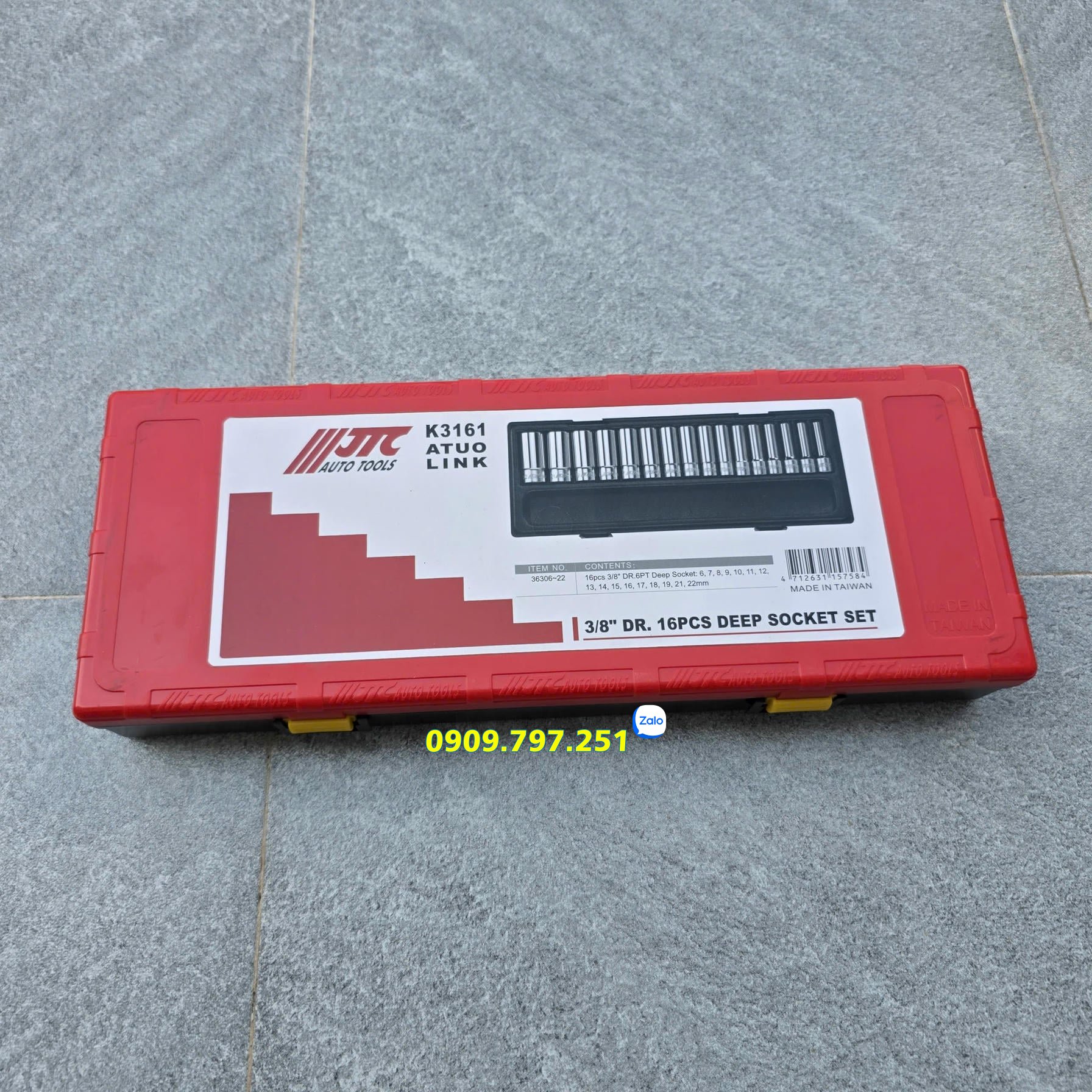 JTC K3161 Bộ đầu tuýp dài 6 cạnh 6-22mm 16 chi tiết Đài Loan