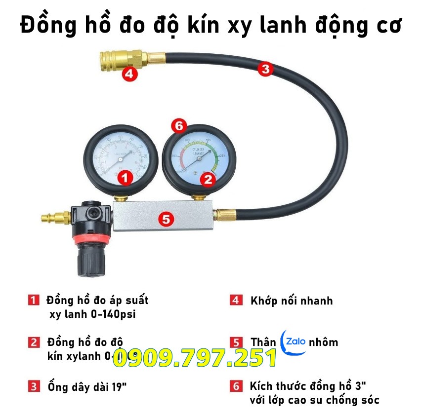 Leak Down Tester - Đồng hồ thử kín xylanh động cơ