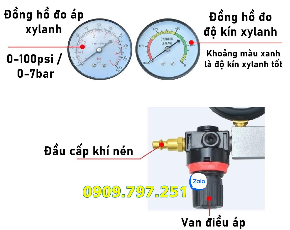 Leak Down Tester - Đồng hồ thử kín xylanh động cơ