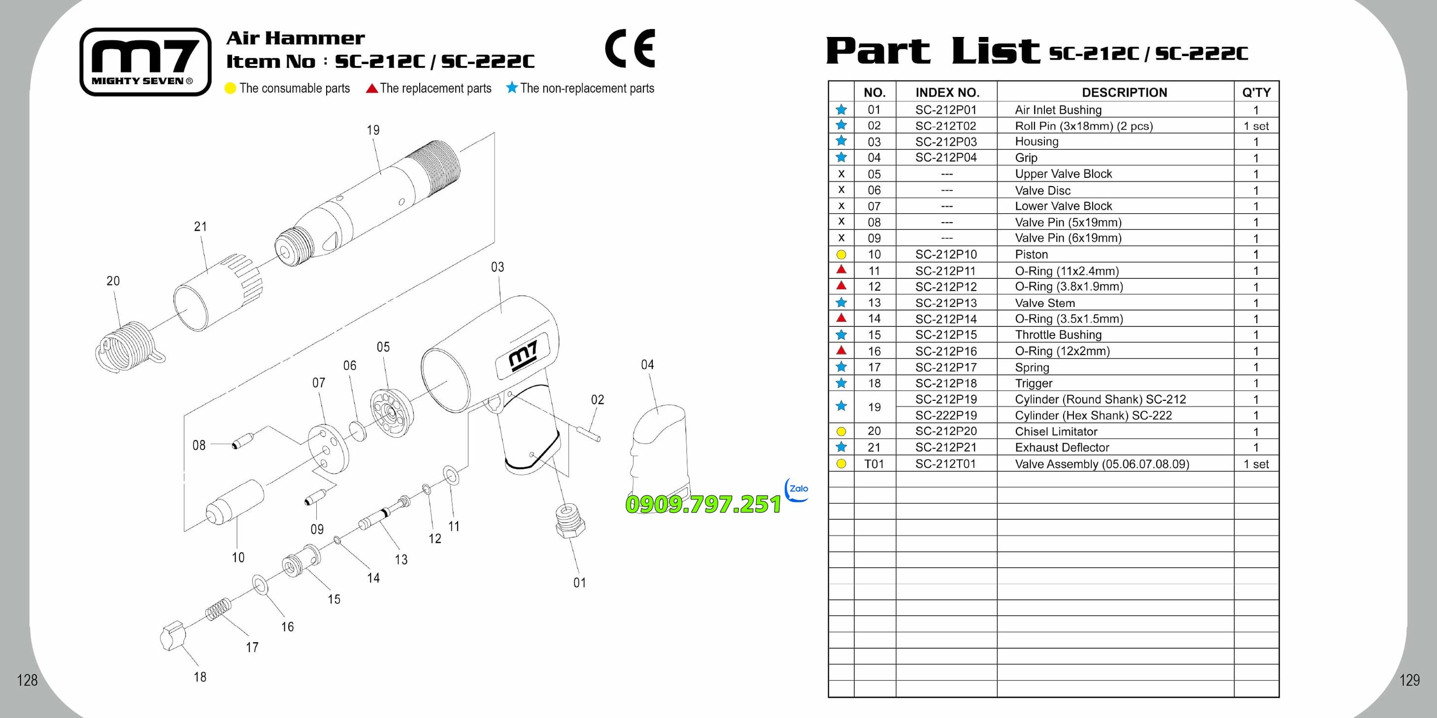 SC-0527C Bộ búa đục khí nén 7 chi tiết hãng M7 Đài Loan