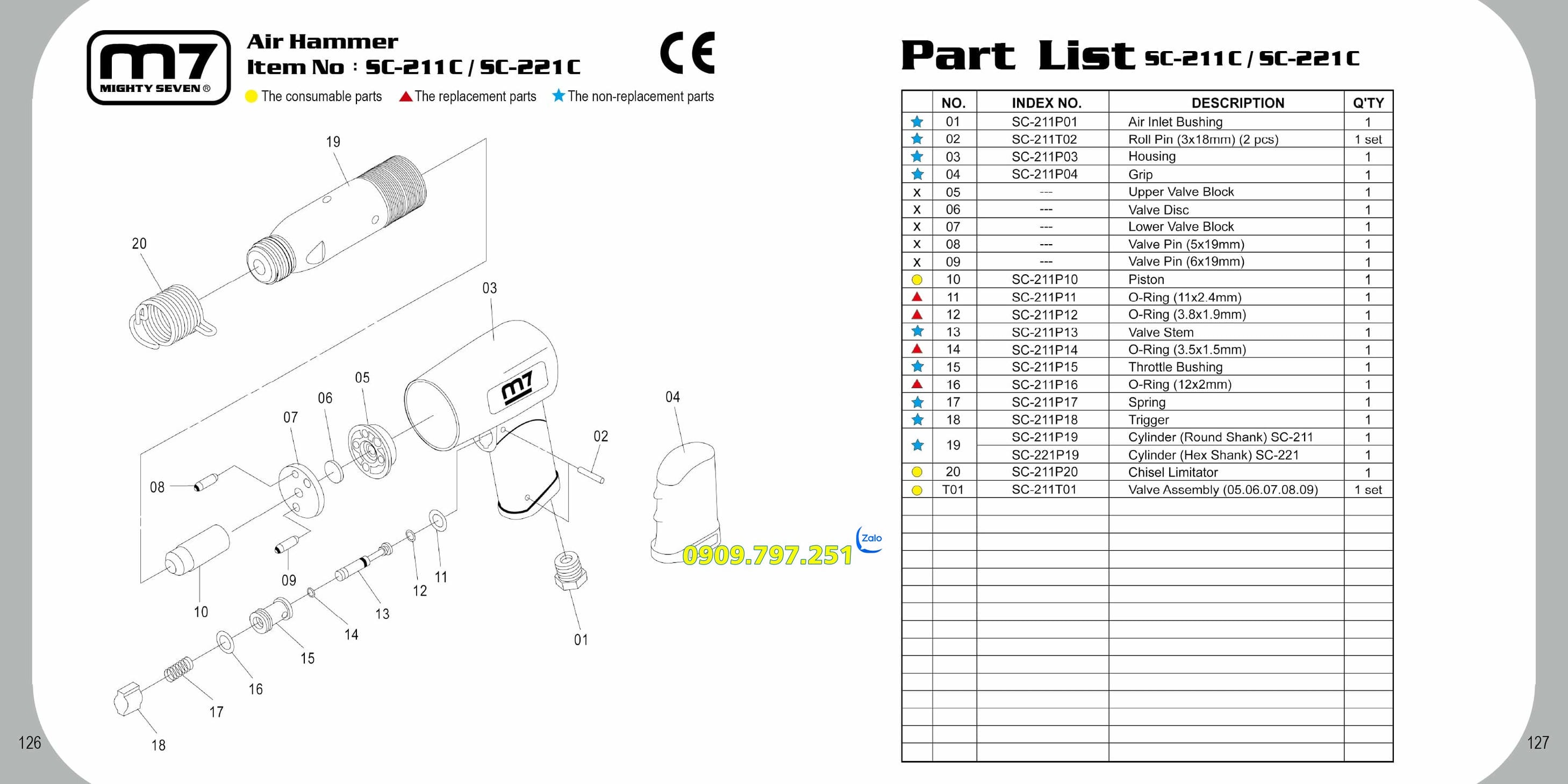 SC-211C Búa đục dùng khí nén hãng M7 Đài Loan