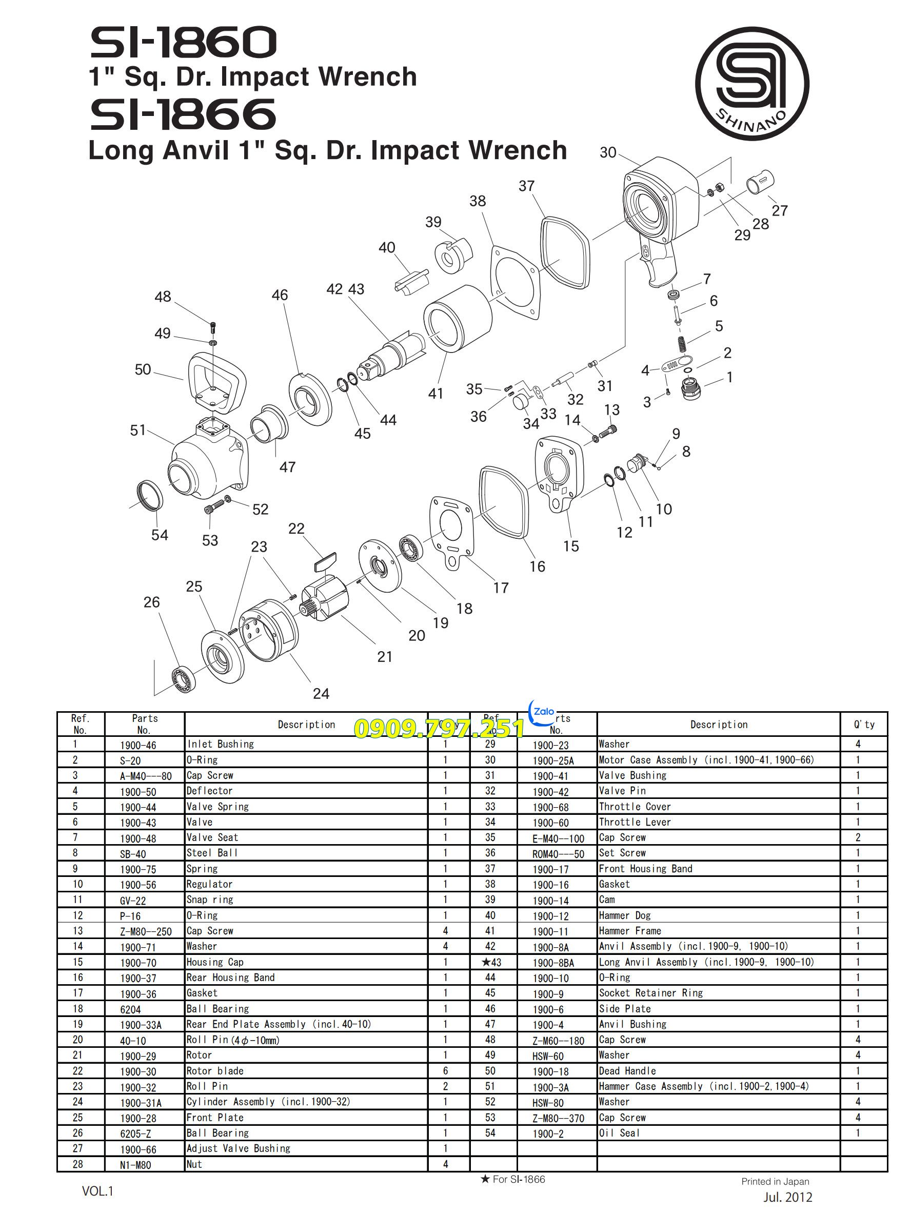 Súng bắn ốc 1 inch thân ngắn Shinano SI-1860 Nhật Bản